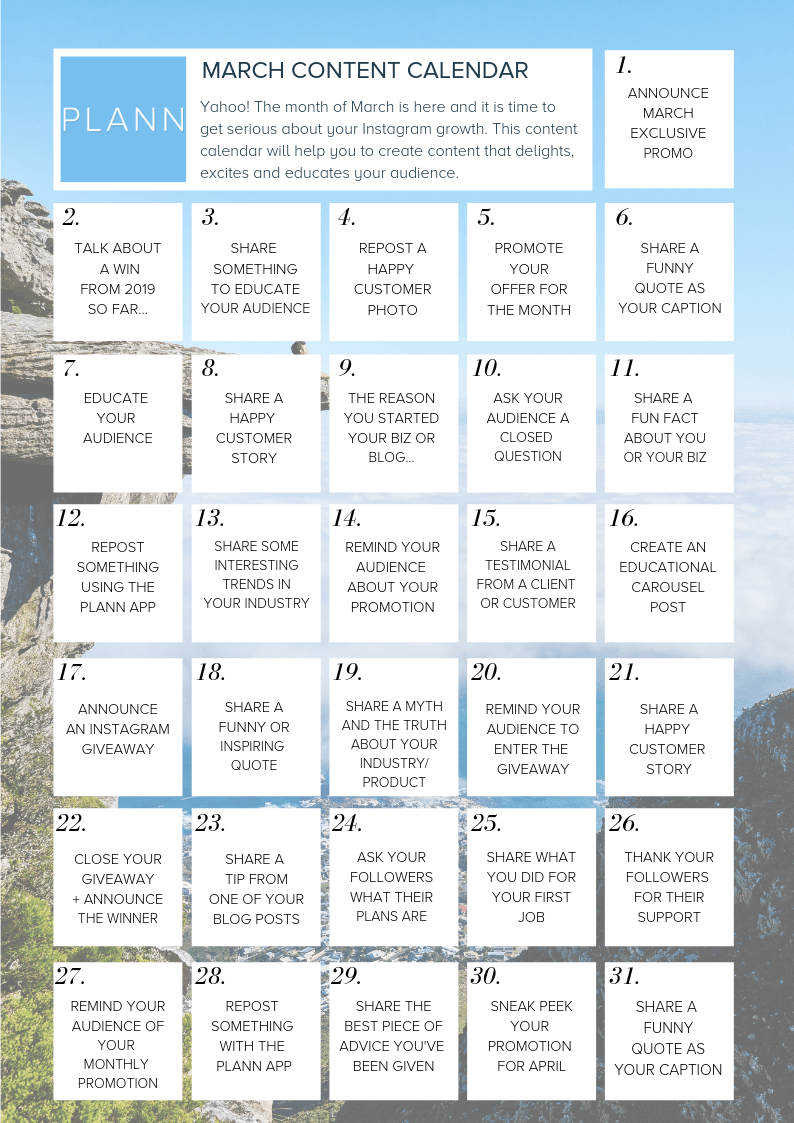 31 Content Ideas Your March Instagram Content Calendar
