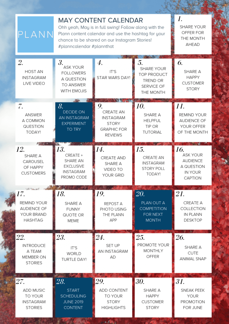 Instagram Content Ideas For May 2019 Plannthat