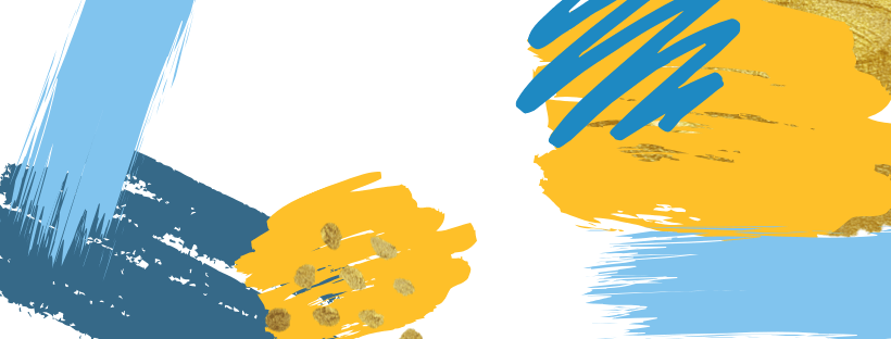 Abstract image featuring bold brush strokes in blue, yellow, and gold on a white background, with various textures and patterns creating a vibrant and dynamic visual effect, ideal for a social media scheduler | plannthat.com