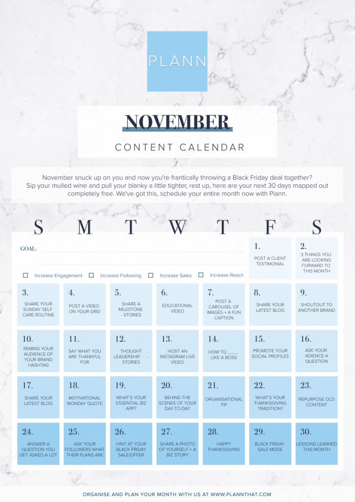 NOVEMBER CONTENT CALENDAR NOVEMBER CONTENT CALENDAR