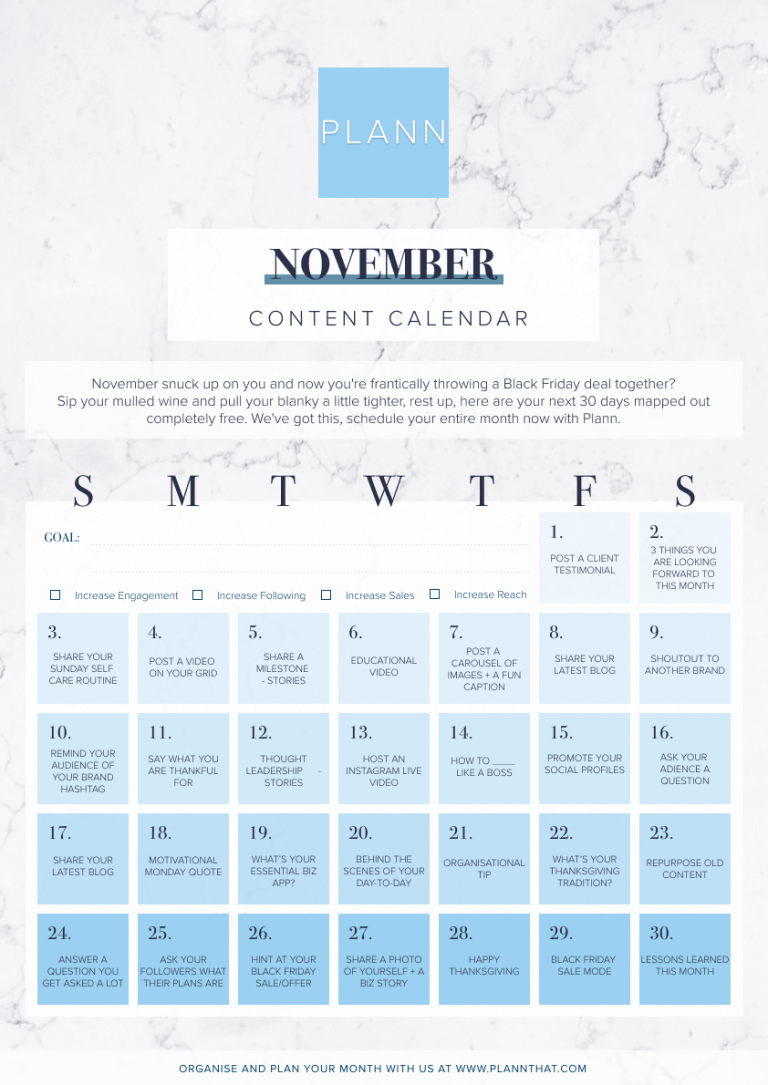 NOVEMBER CONTENT CALENDAR