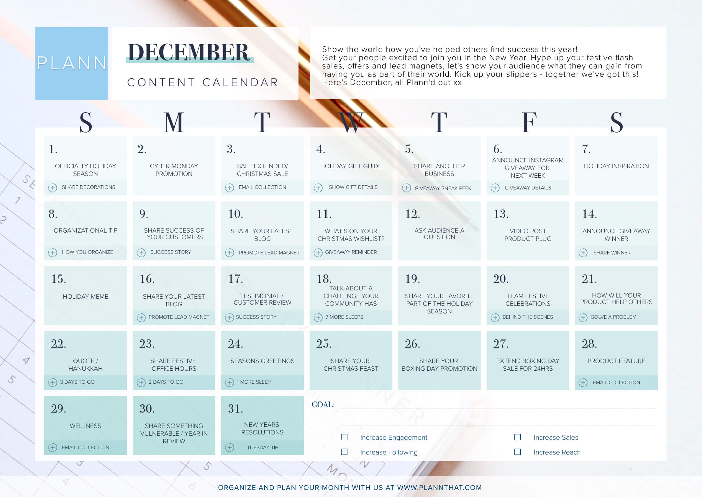 DECEMBER CONTENT CALENDAR - PLANN DECEMBER CONTENT CALENDAR - PLANN
