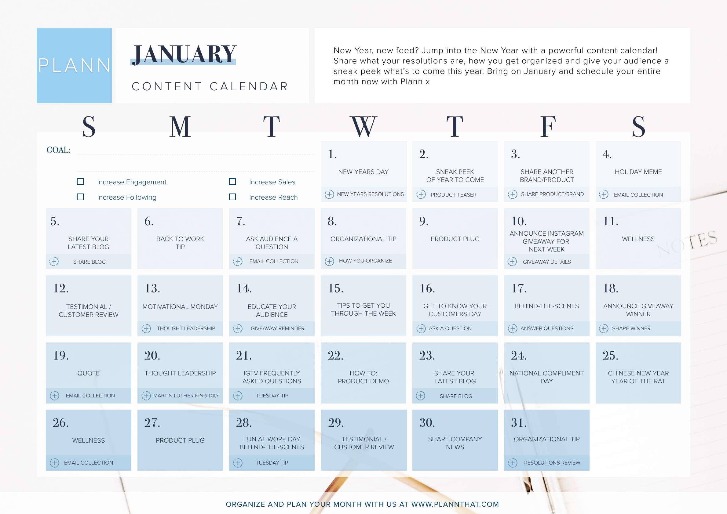 New!! January Content Calendar – Plann New!! January Content Calendar – Plann