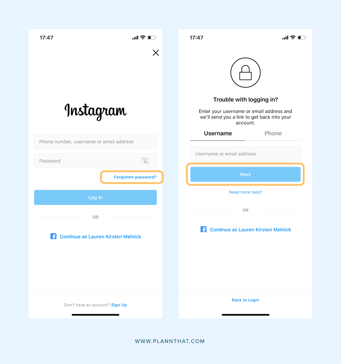 Reset Instagram password