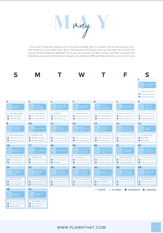 NEW! May Content Calendar With An Entire Month Of Free Templates Plann