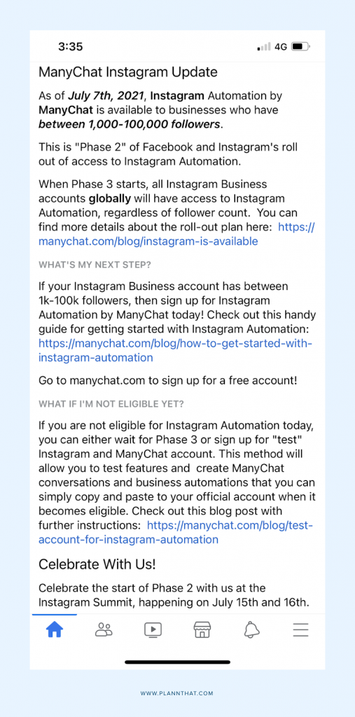 Instagram ManyChat Update