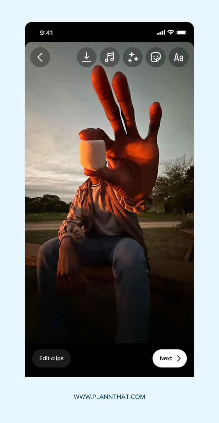 Screenshots showing the steps involved in adding music to Instagram videos.