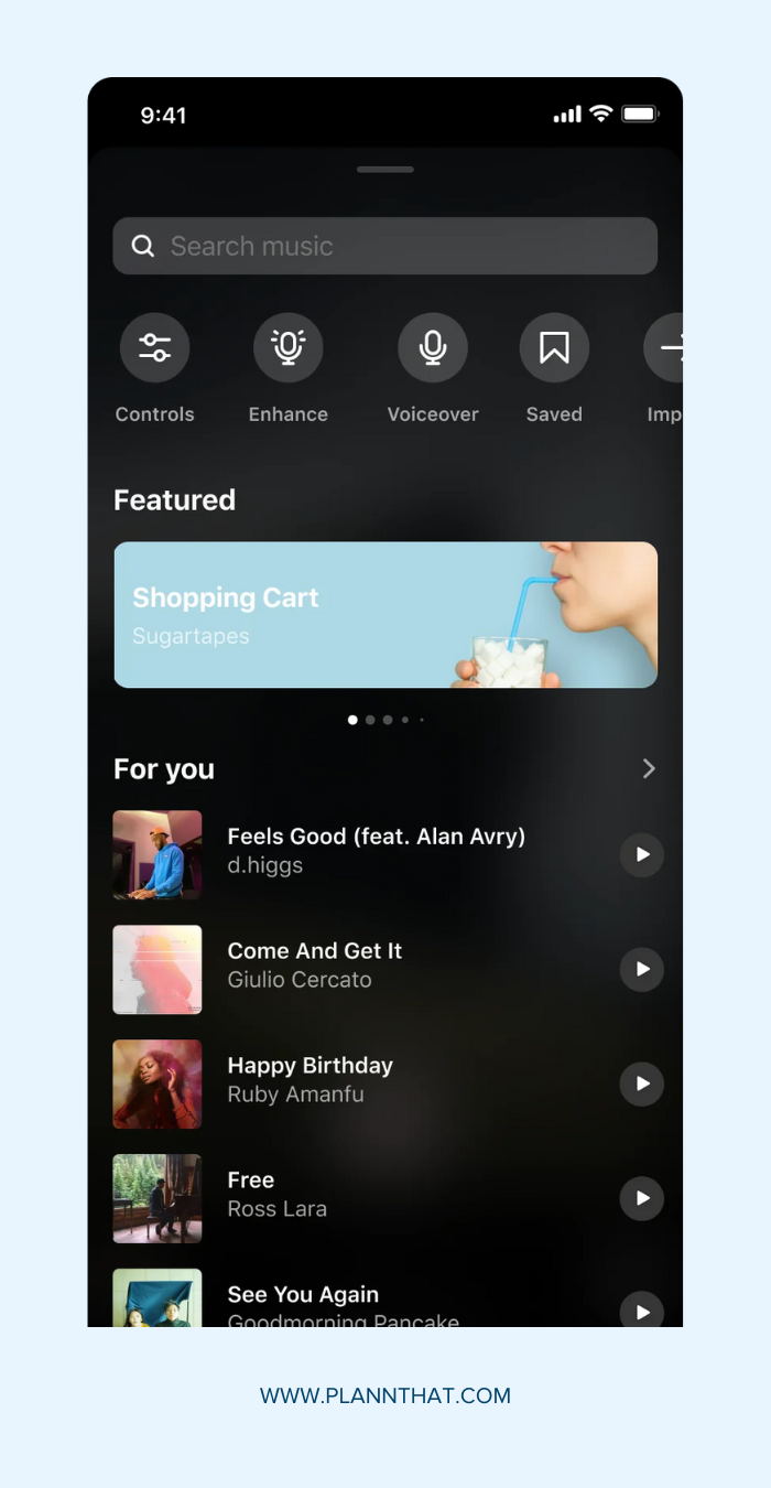 Screenshots showing the steps involved in adding music to Instagram videos.