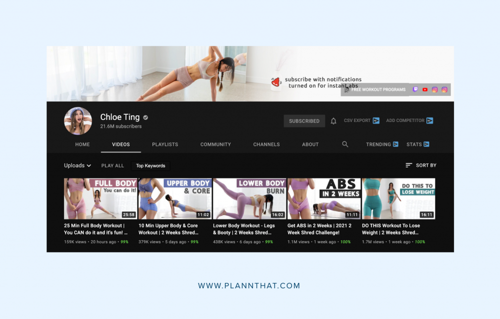 Share workout ideas Chloe Ting Youtube
