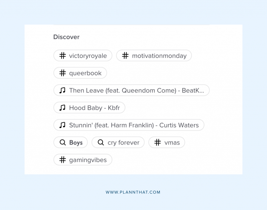 A grouped selection of trending hashtags