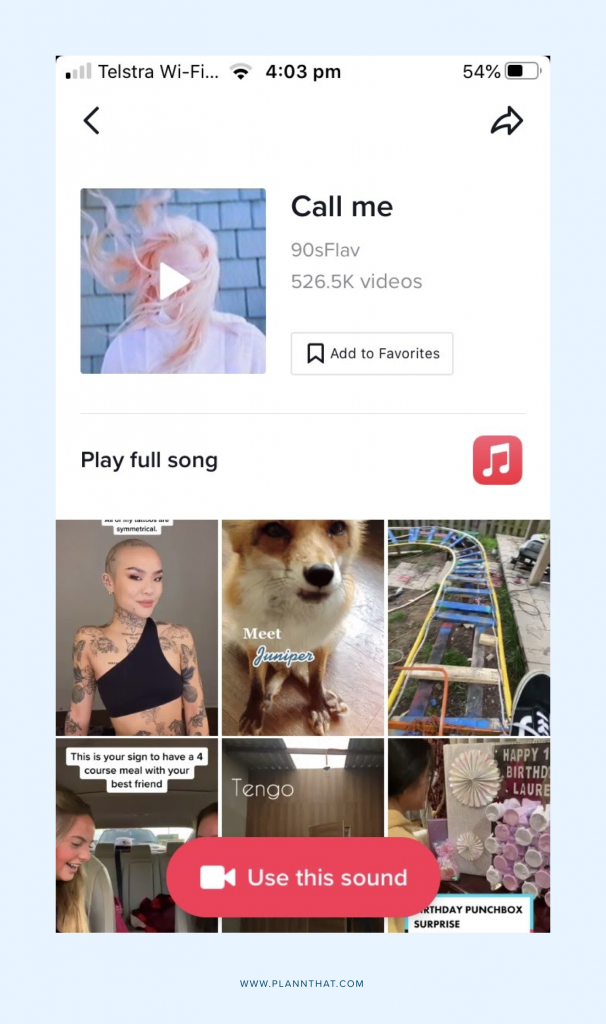 Screenshot of TikTok trending sound 'Call Me'