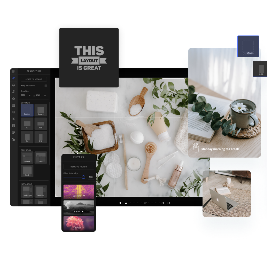 Enhance your brand with an in-built photo editing suite