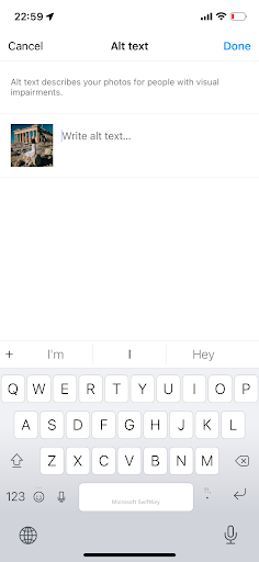 Write the alt text for your image and tap on "Done."