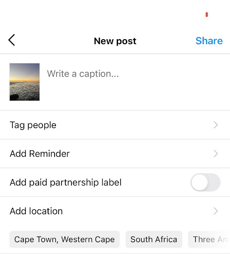 Upload a photo and navigate to the "New Post" screen.