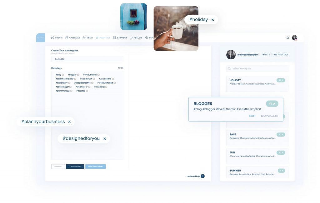 Create customized hashtag sets with Plann