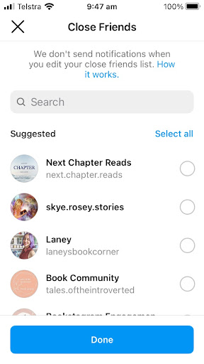 instagram close friends list