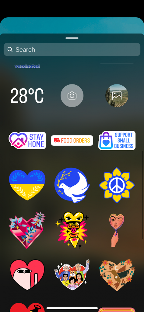 Tap on the "Stickers" icon and scroll down until you use the photo sticker.