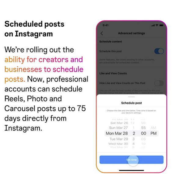 Instagram In-app scheduling for professional accounts