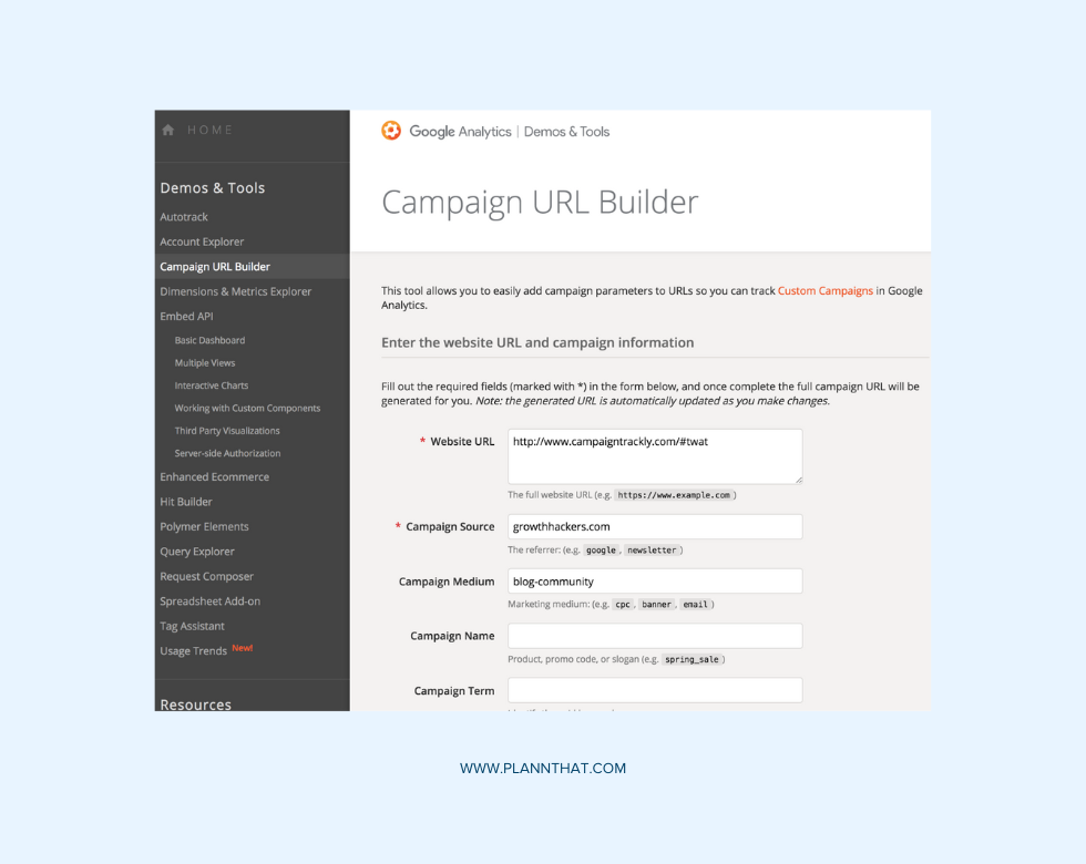 Google Analytics UTM Link Builder