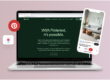 A laptop displaying the Pinterest business account setup page alongside a smartphone featuring a Pinterest post of a modern living room, with the Pinterest logo visible, emphasizing the platform's business potential | Social media planner | plannthat.com