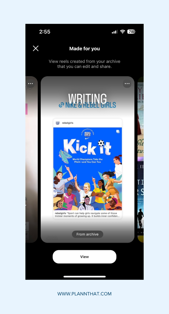 Instagram Reels screenshot displaying custom made Reels using AI made for you to edit and share.