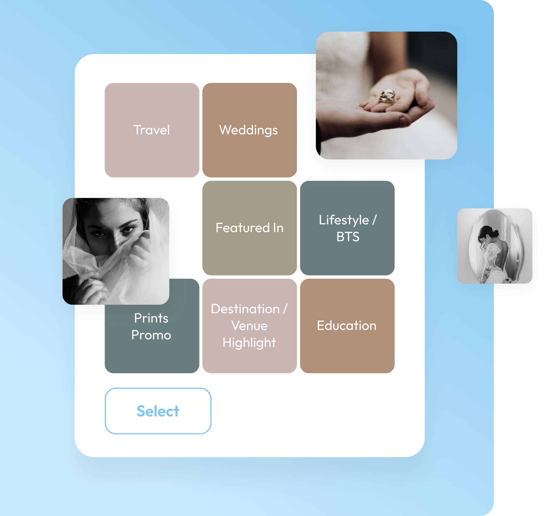 An Instagram grid used to plan social media feed with various categories including Travel, Weddings, Prints Promo, and Education — ideal for photographers planning their social media strategy. An Instagram grid used to plan social media feed with various categories including Travel, Weddings, Prints Promo, and Education — ideal for photographers planning their social media strategy.